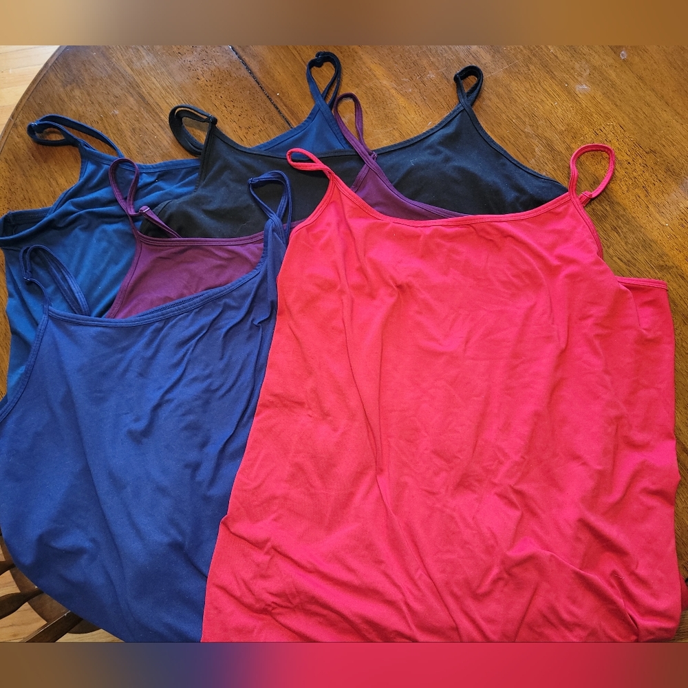 5 tank tops, Terra & Sky, 3X, Red, Blue, Maroon, Black, Blue.